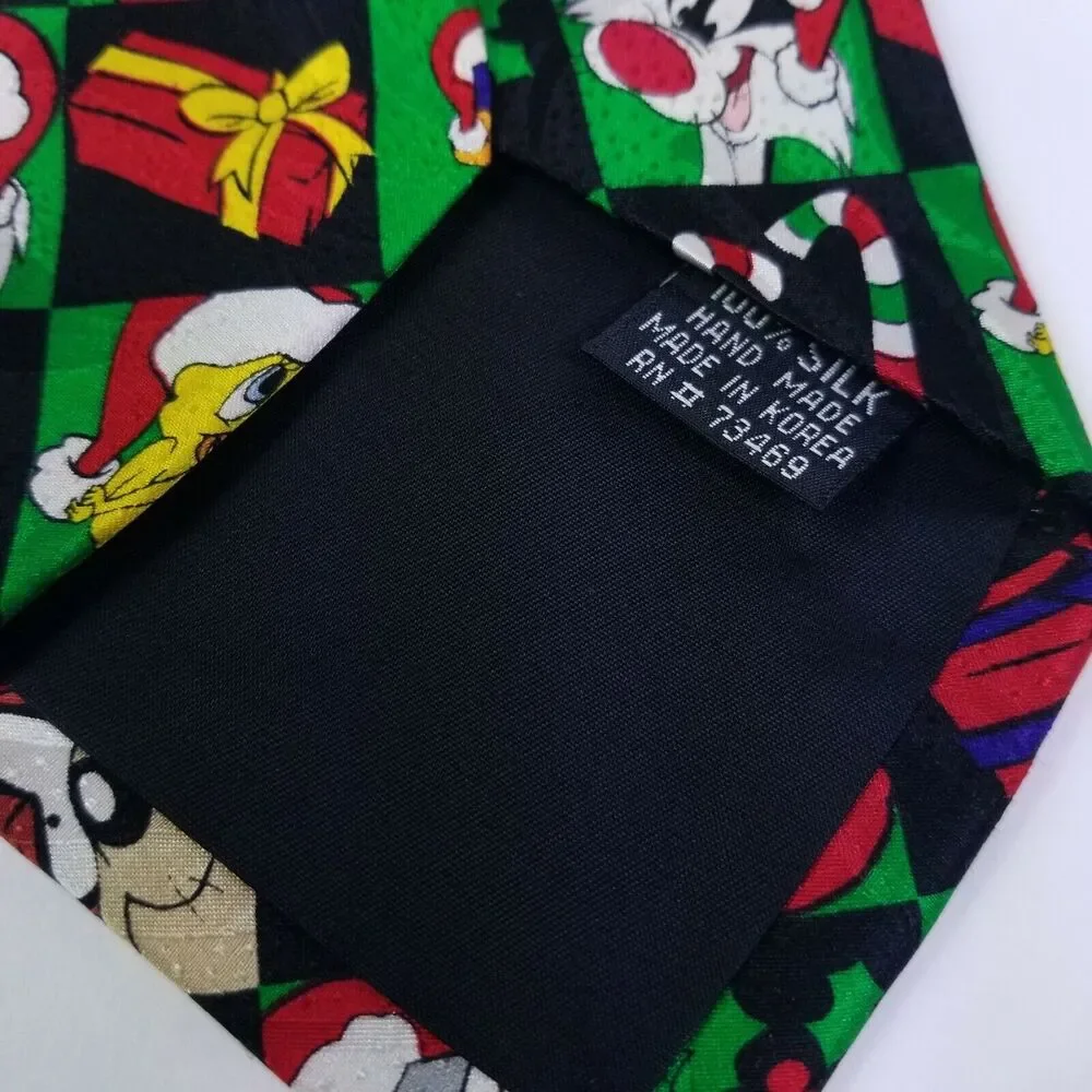 Vintage Looney Tunes Necktie Characters Bugs Bunny Christmas 100% Silk